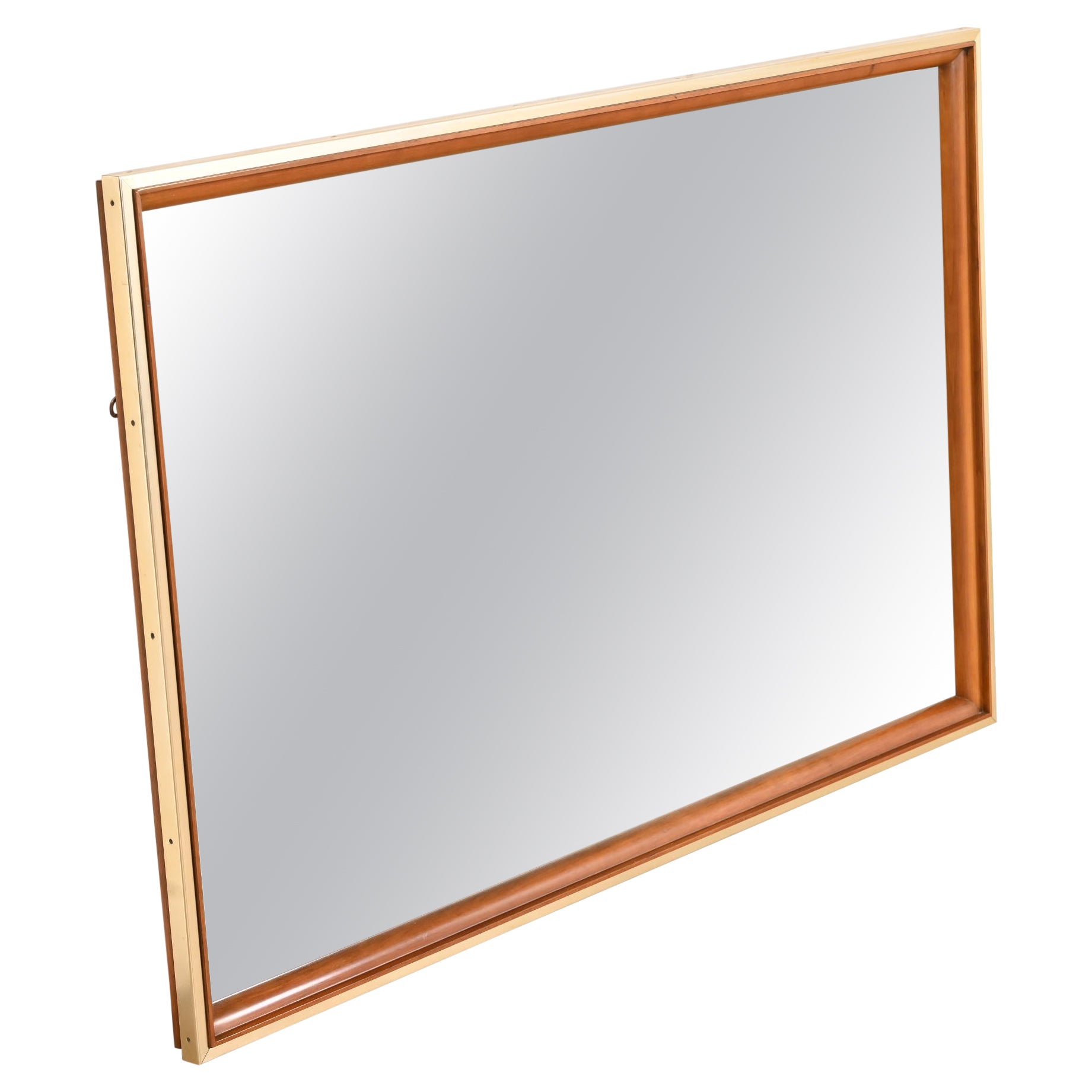 John Widdicomb Mid-Century Modern Cherry and Brass Large Wall Mirror, 1950s