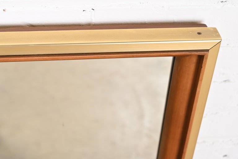 John MidCentury Modern Cherry Wood and Brass Wall Mirror