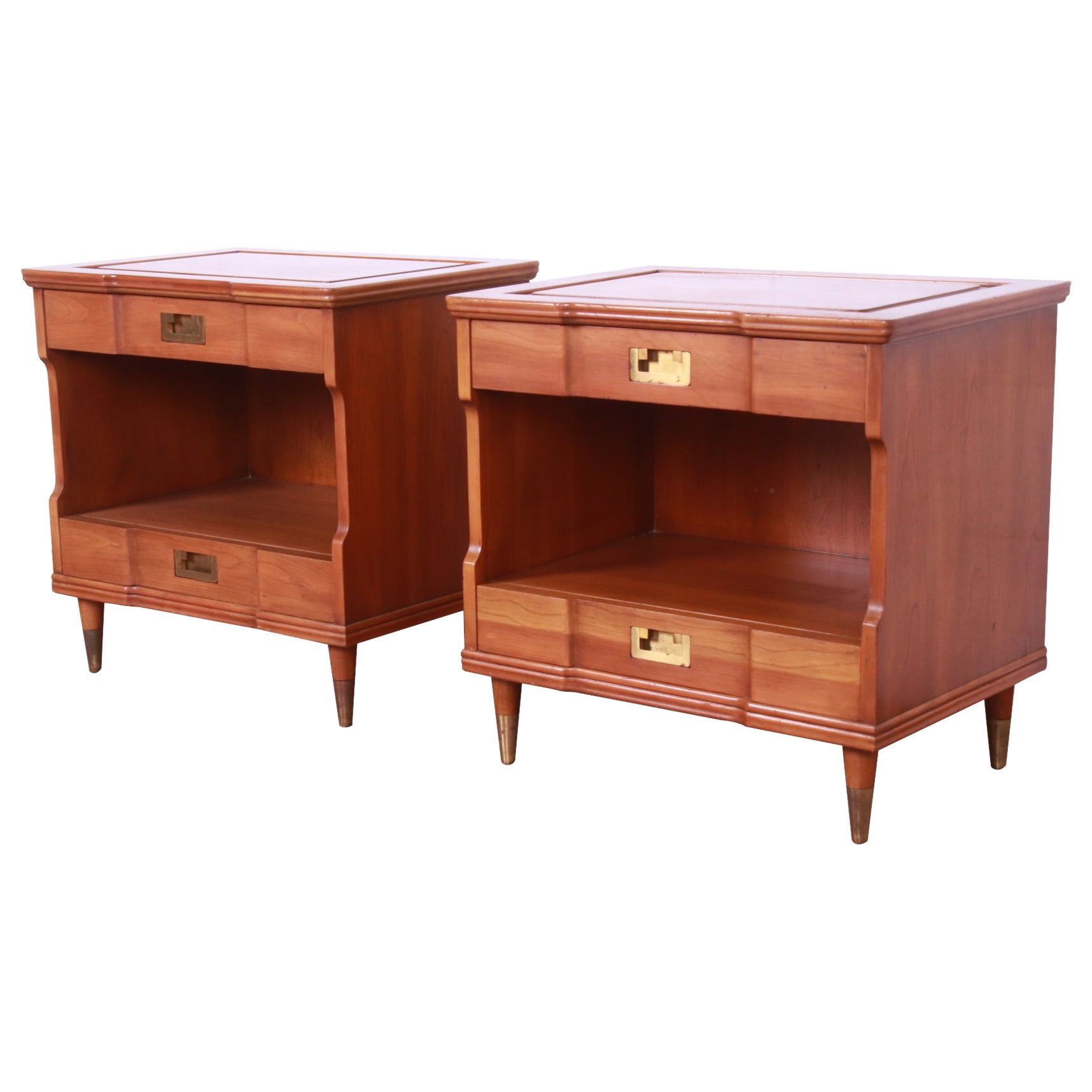 John Widdicomb Mid-Century Modern Cherry Wood Nightstands, circa 1960s