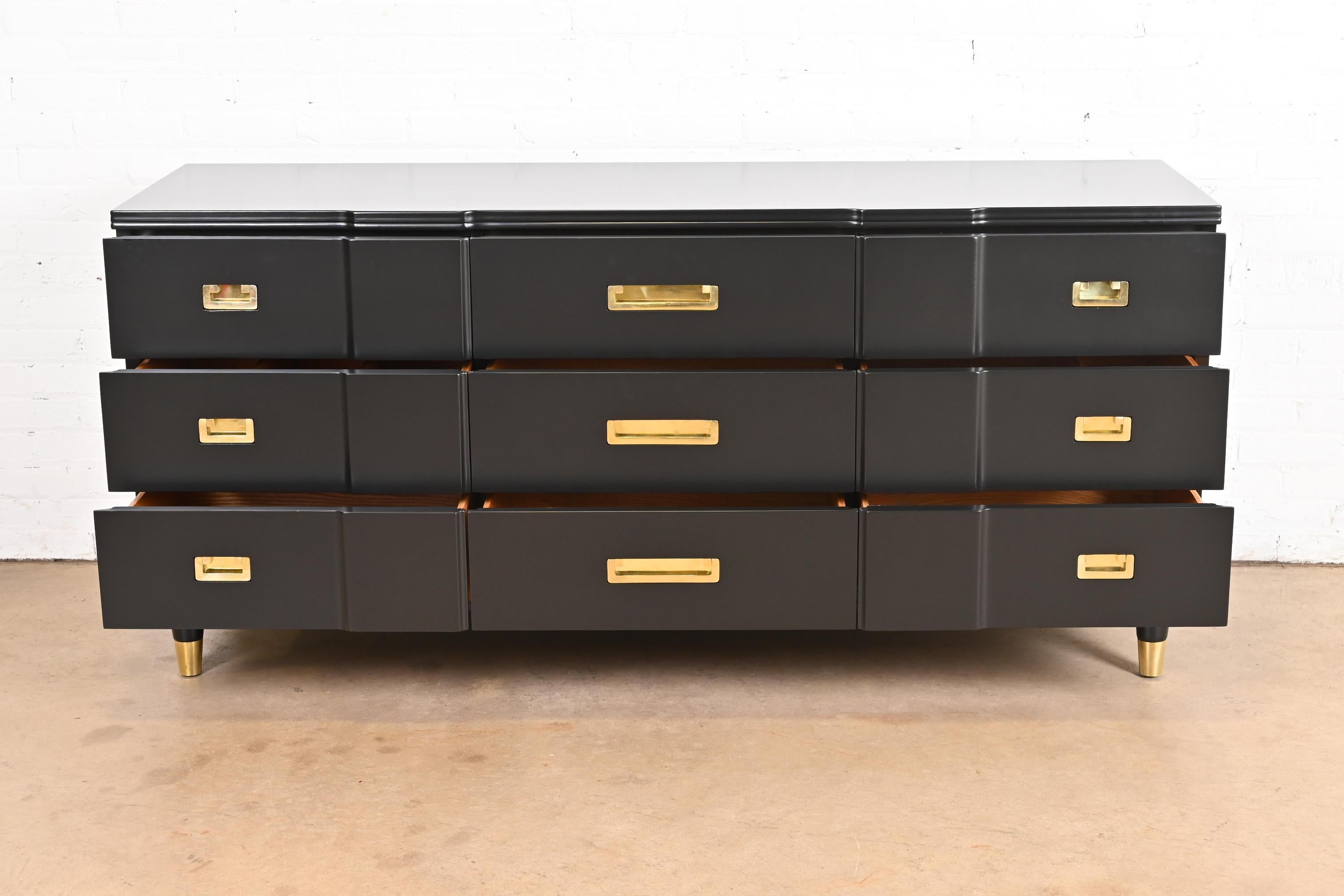 John Widdicomb Mid-Century Modern Hollywood Regency Black Lacquered Dresser 1