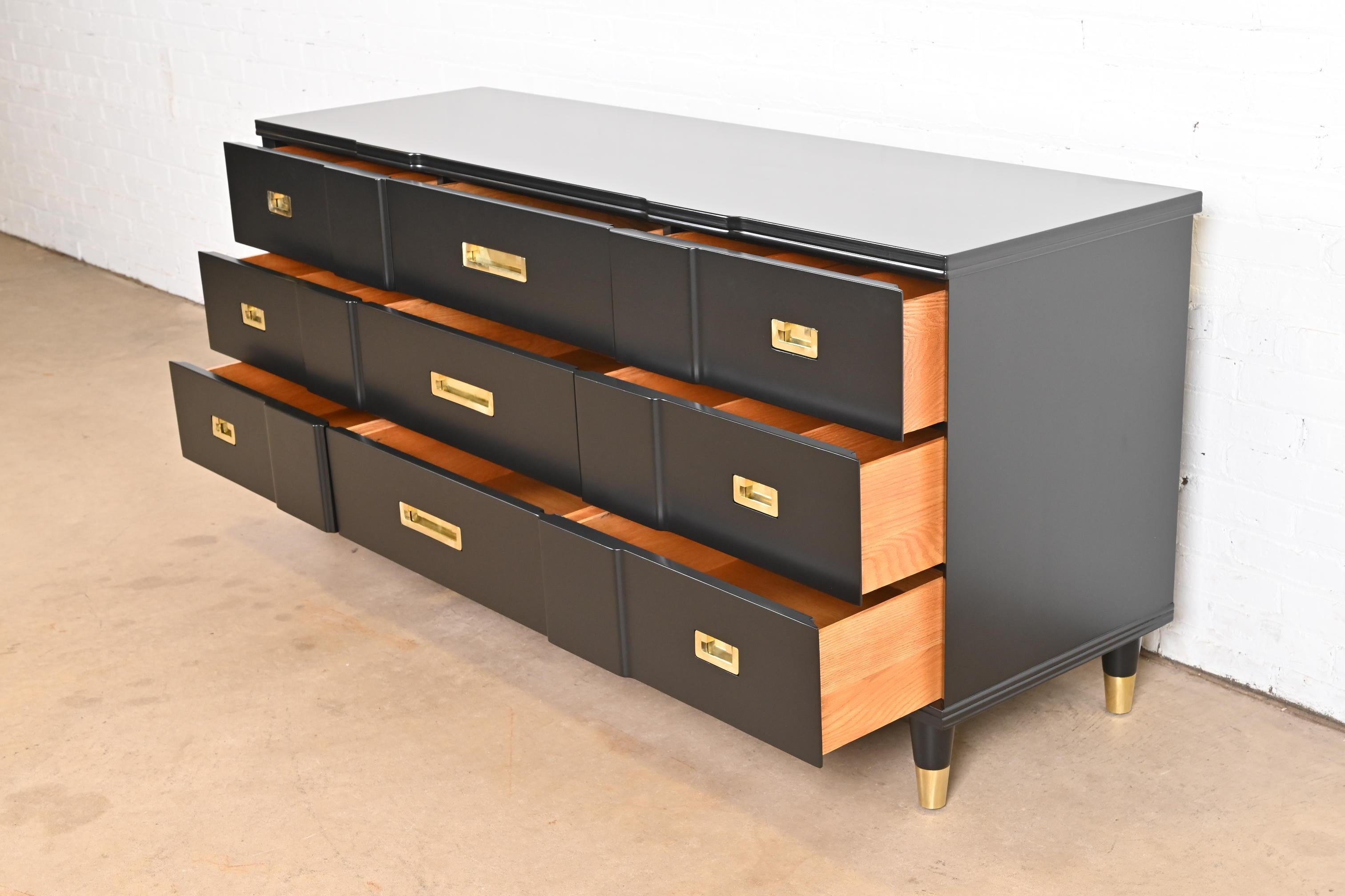 John Widdicomb Mid-Century Modern Hollywood Regency Black Lacquered Dresser 2