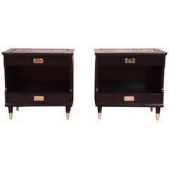 John Widdicomb Mid-Century Modern Hollywood Regency Black Lacquered Nightstands John Widdicomb Mid-Century Modern Hollywood Regency Black Lacquered Nightstands