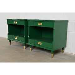 John Widdicomb Mid-Century Modern Hollywood Regency Green Lacquered Nightstands