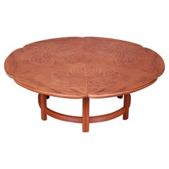 John Widdicomb Mid-Century Modern Hollywood Regency Inlaid Walnut Coffee Table