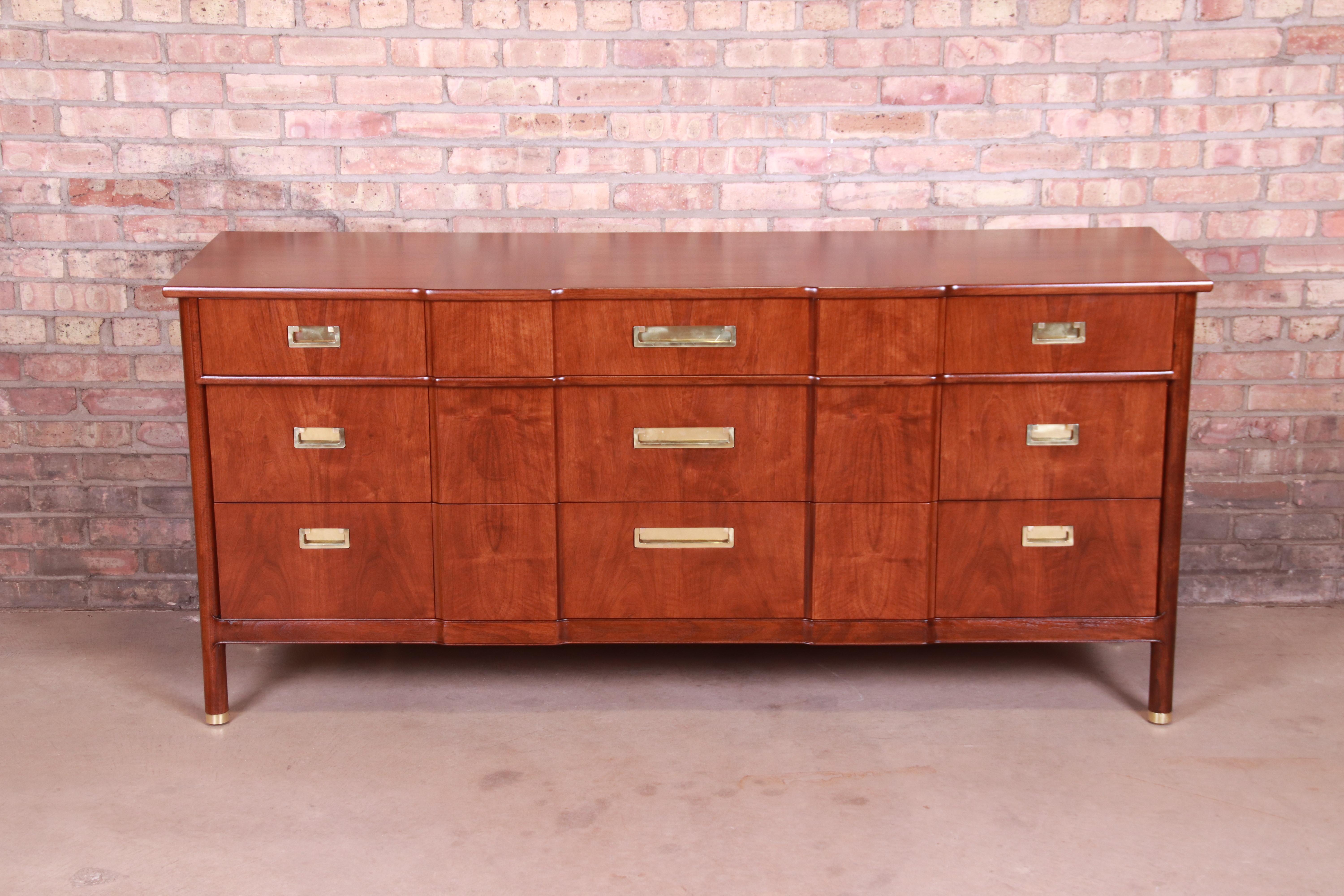 American John Widdicomb Mid-Century Modern Hollywood Regency Walnut Dresser, Refinished