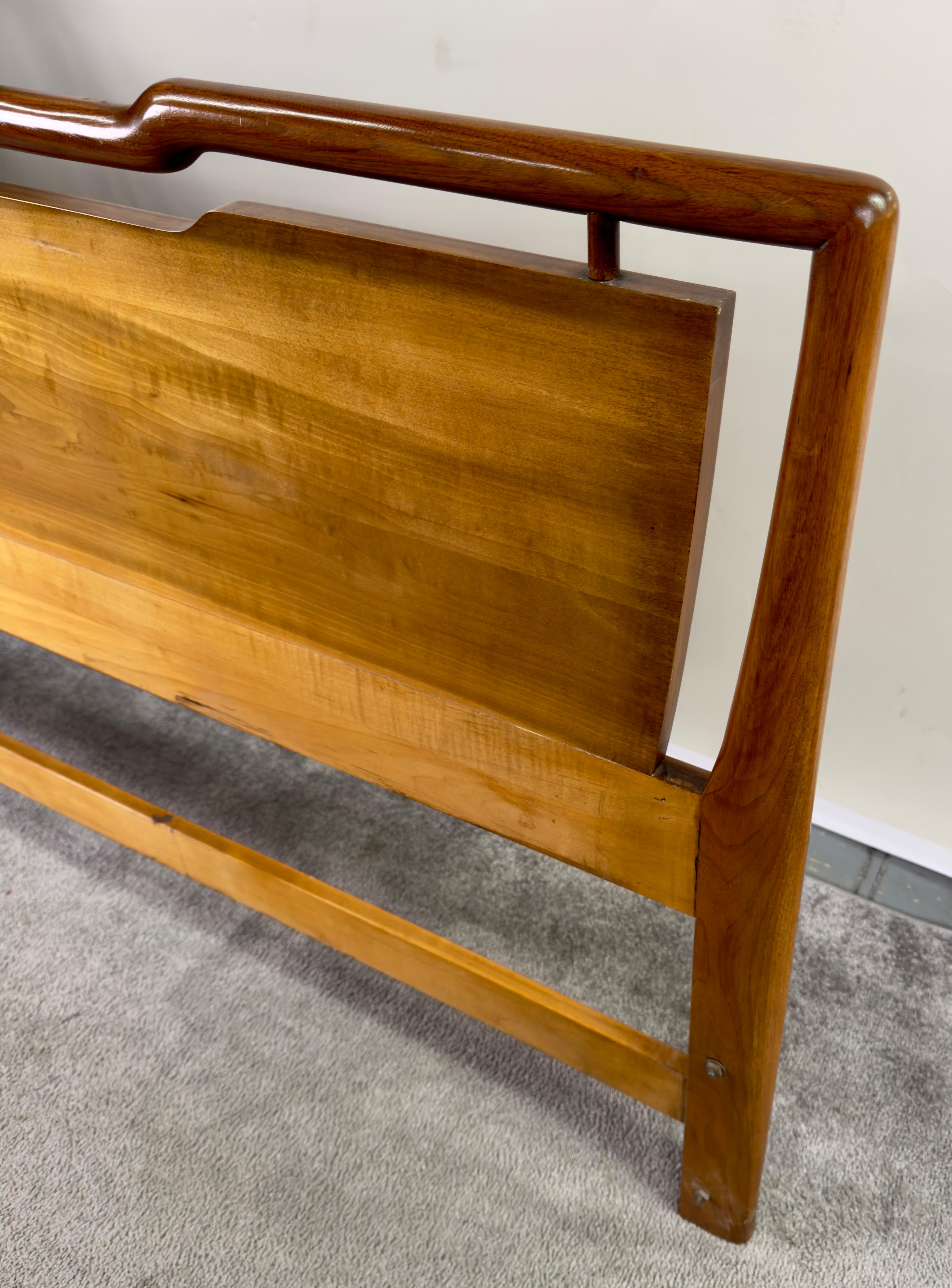 20th Century John Widdicomb Mid Century Modern King Size Walnut and Brass Headboard