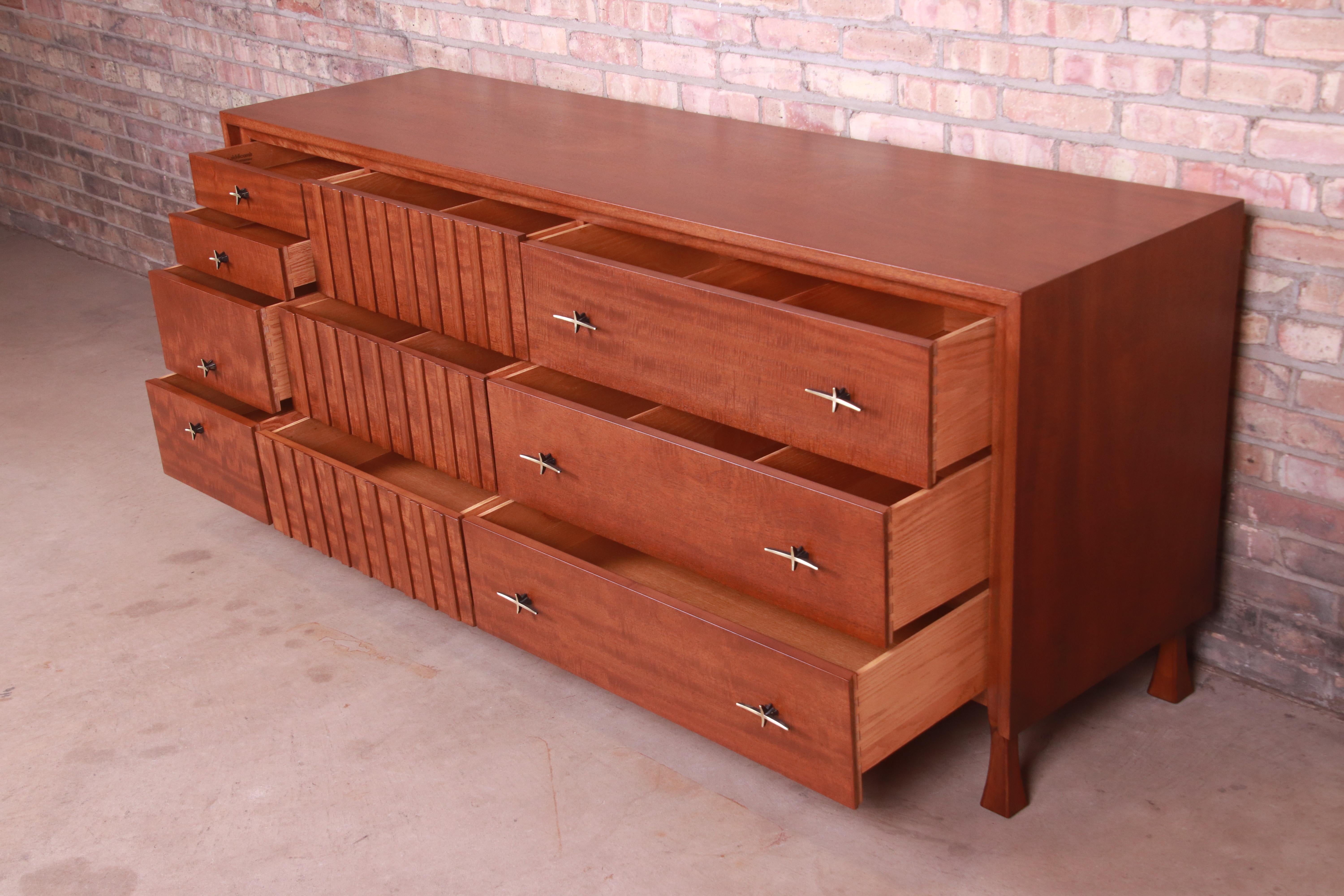 John Widdicomb Mid-Century Modern Mahogany Dresser or Credenza, Newly Refinished For Sale 4