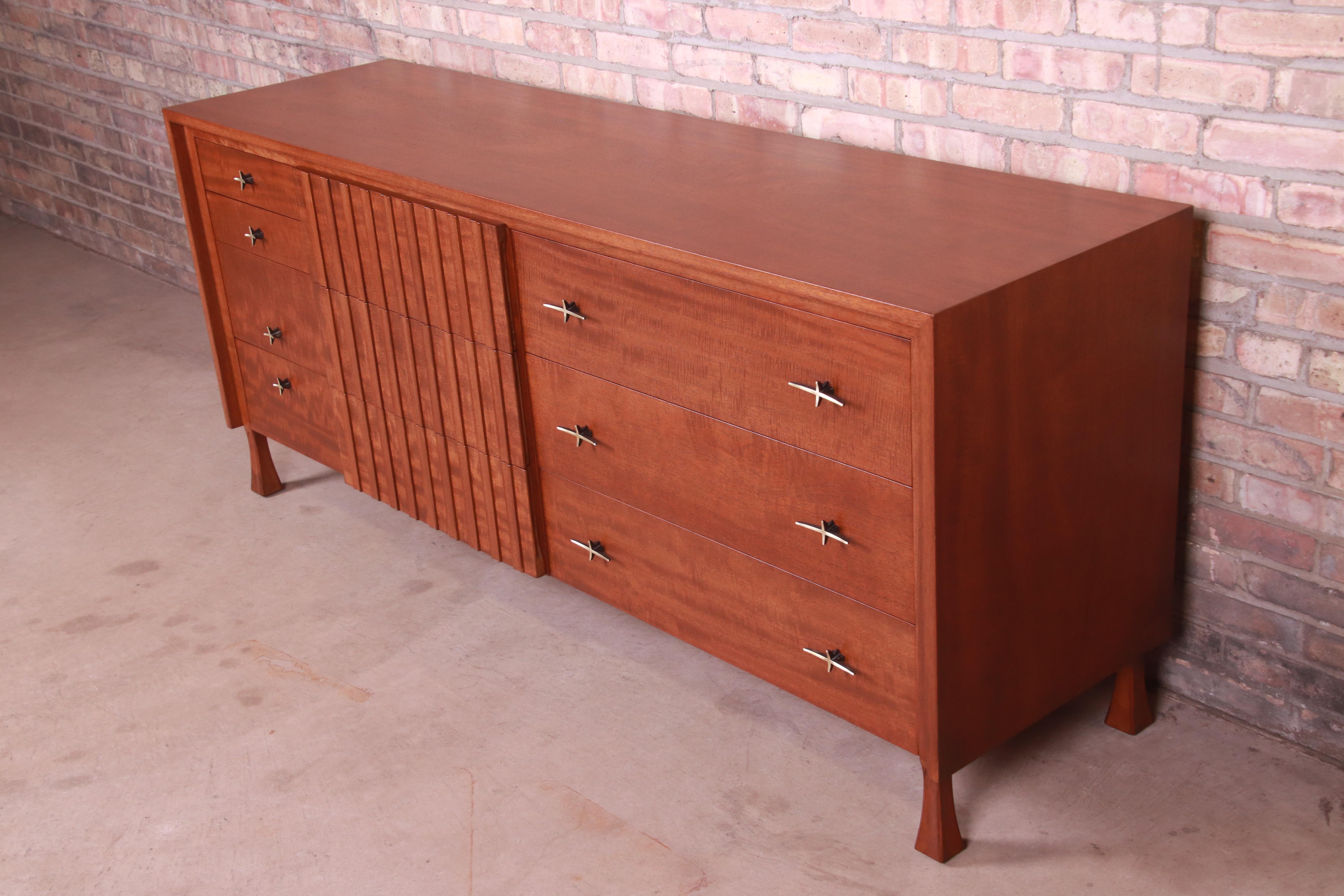 American John Widdicomb Mid-Century Modern Mahogany Dresser or Credenza, Newly Refinished For Sale