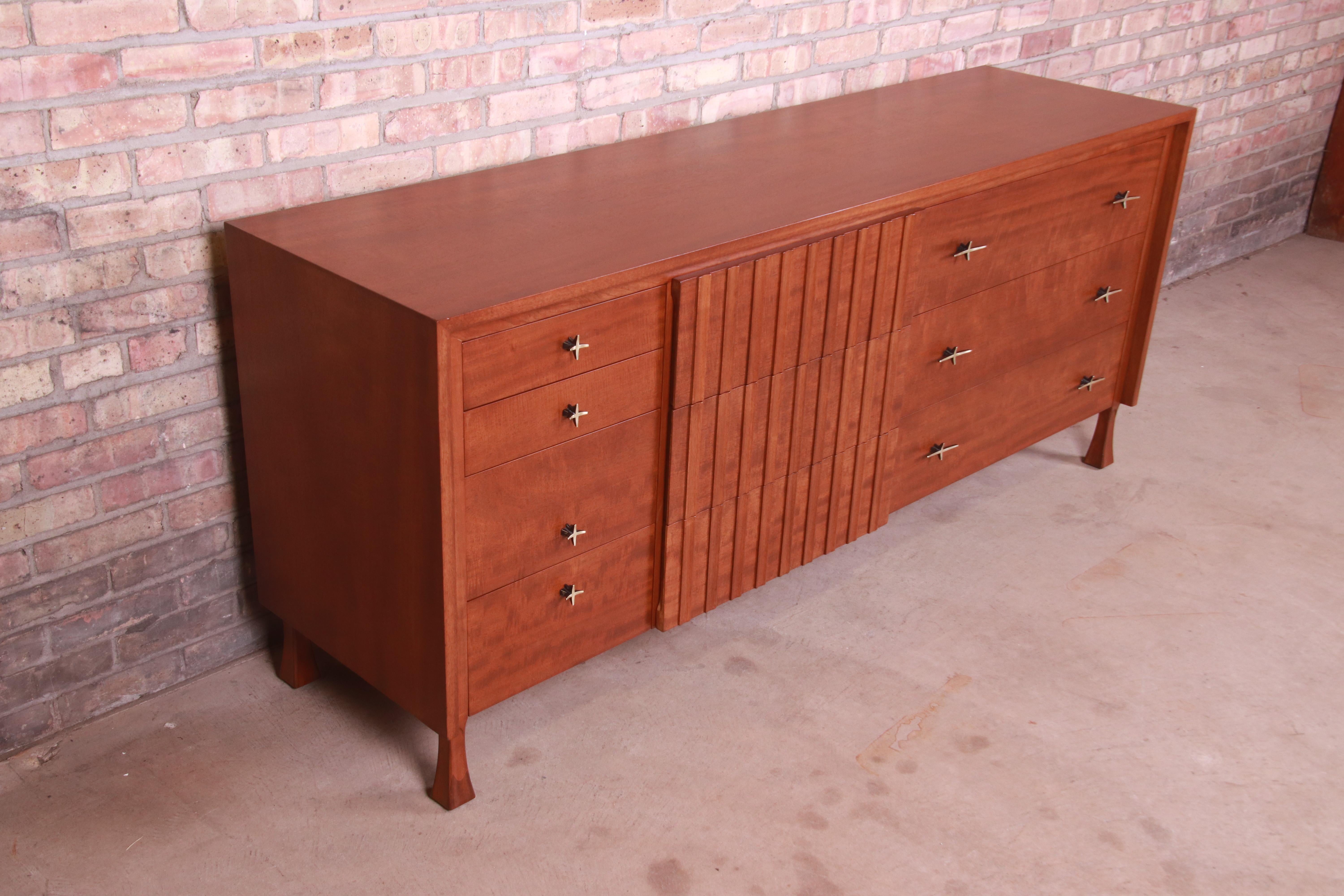 Mid-20th Century John Widdicomb Mid-Century Modern Mahogany Dresser or Credenza, Newly Refinished For Sale