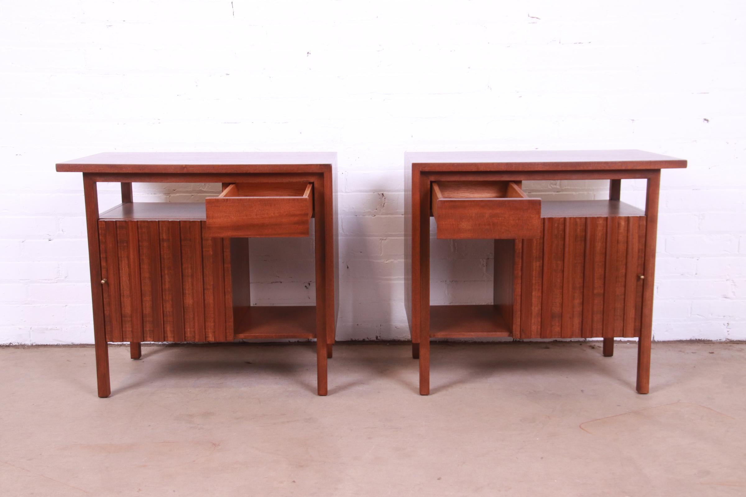 John Widdicomb Mid-Century Modern Sculpted Walnut Nightstands, Newly Refinished 1