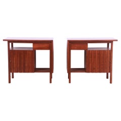 John Widdicomb Mid-Century Modern Sculpted Walnut Nightstands, Newly Refinished