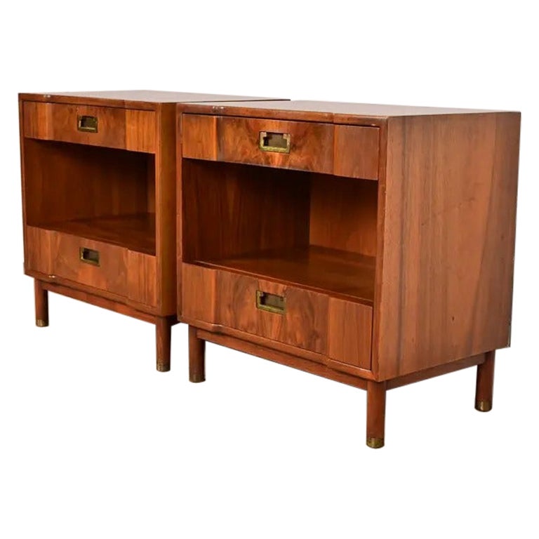 John Widdicomb Mid-Century Modern Sculpted Walnut Nightstands, Pair