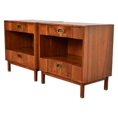 John Widdicomb Mid-Century Modern Sculpted Walnut Nightstands, Pair