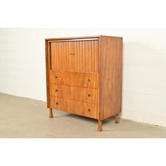 John Widdicomb Mid-Century Modern Sculpted Walnut Tambour Door Gentleman's Chest