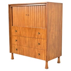 John Widdicomb Mid-Century Modern Sculpted Walnut Tambour Door Gentleman's Chest