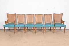 John Widdicomb Mid-Century Modern Walnut and Cane Dining Chairs, Set of Six