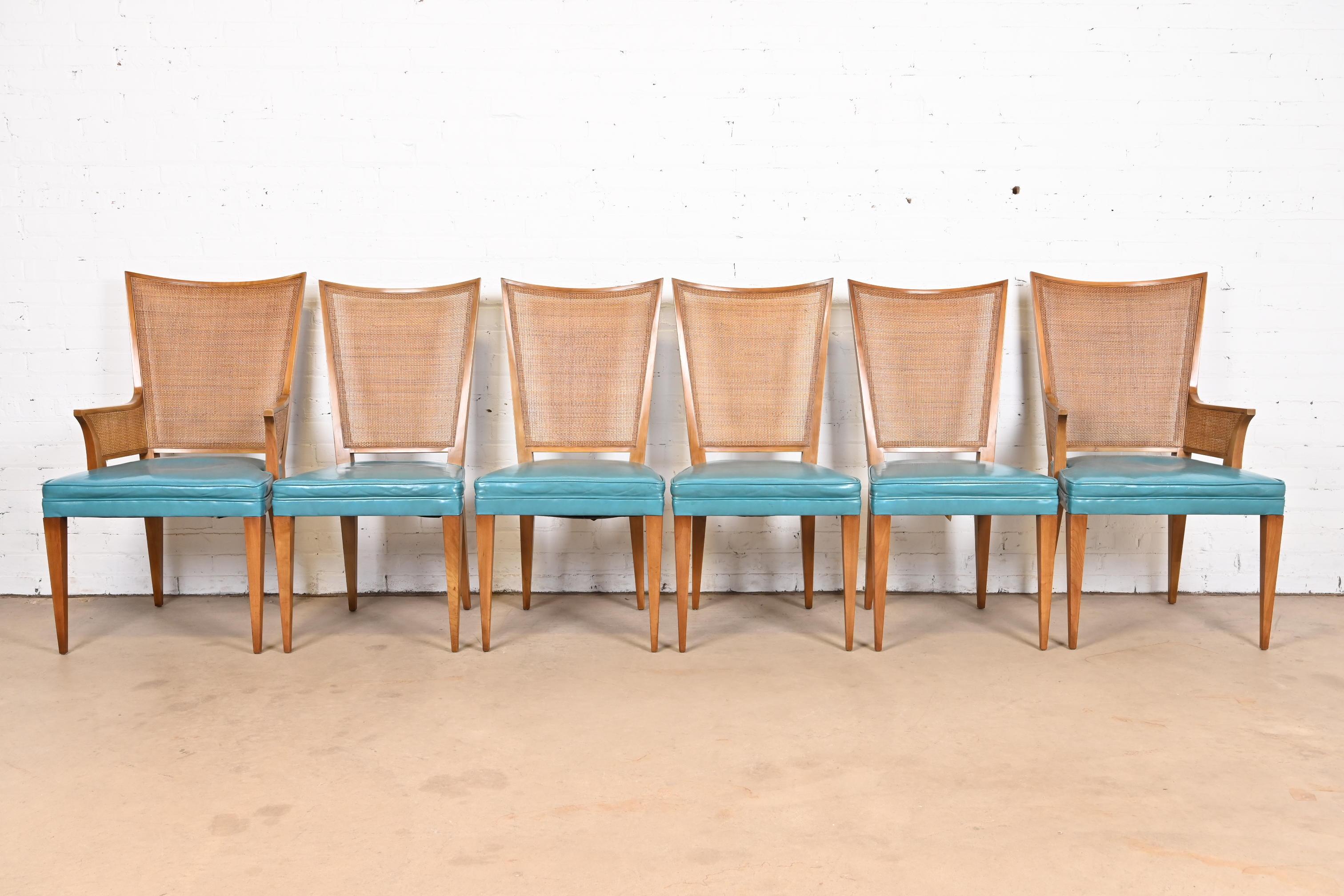American John Widdicomb Mid-Century Modern Walnut and Cane Dining Chairs, Set of Six For Sale