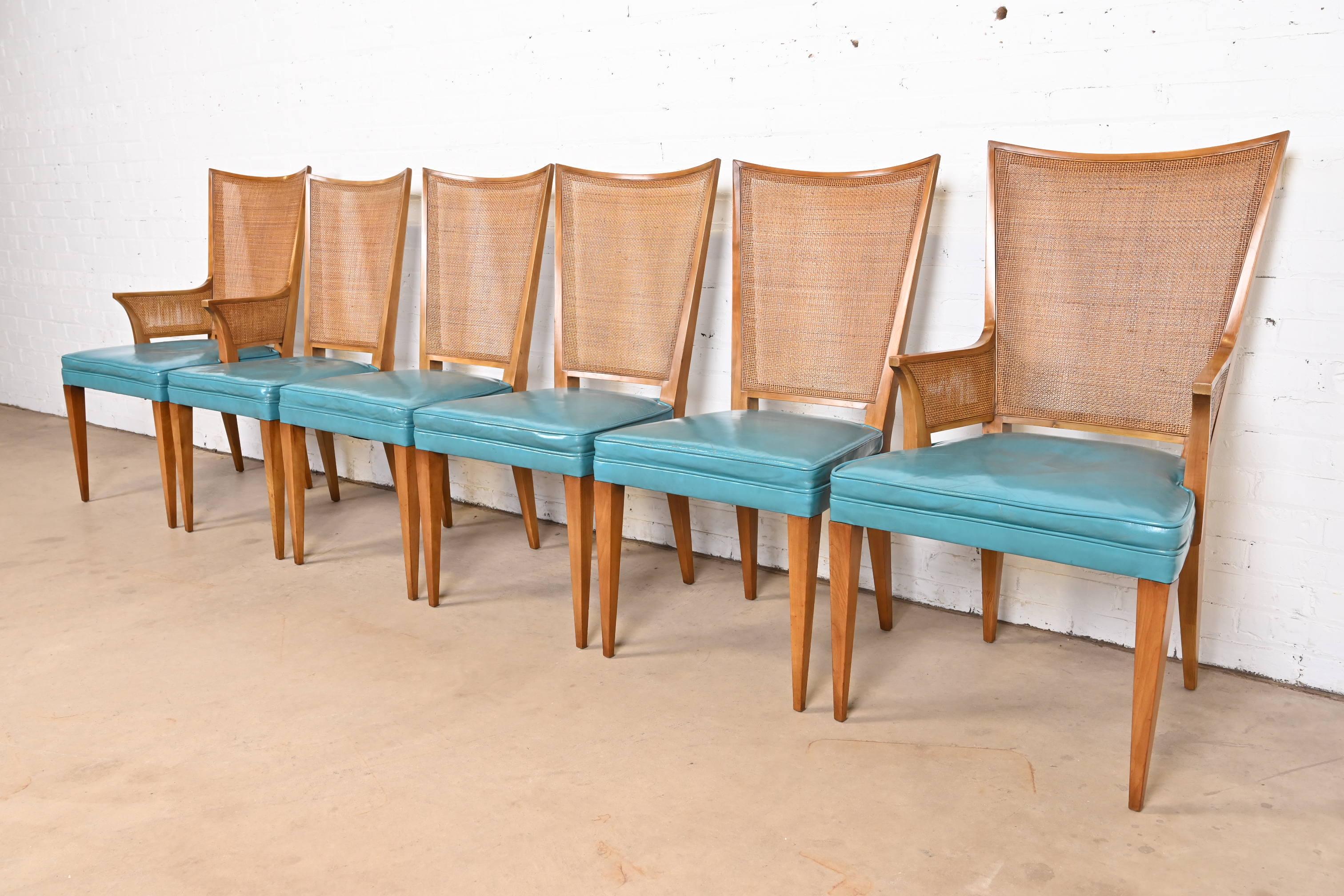John Widdicomb Mid-Century Modern Walnut and Cane Dining Chairs, Set of Six In Good Condition For Sale In South Bend, IN