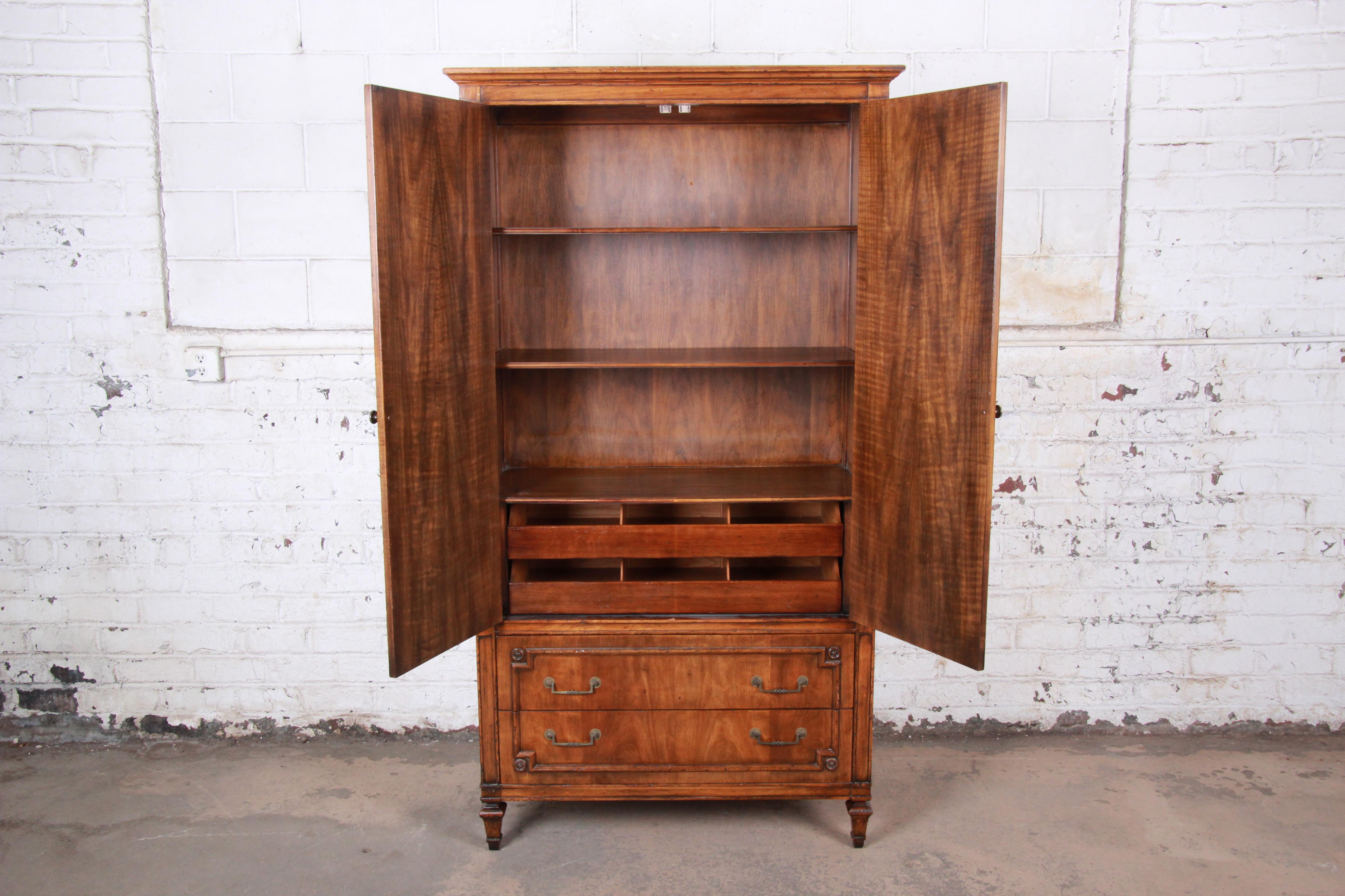 Brass John Widdicomb Mid-Century Modern Walnut Armoire Dresser, circa 1960s