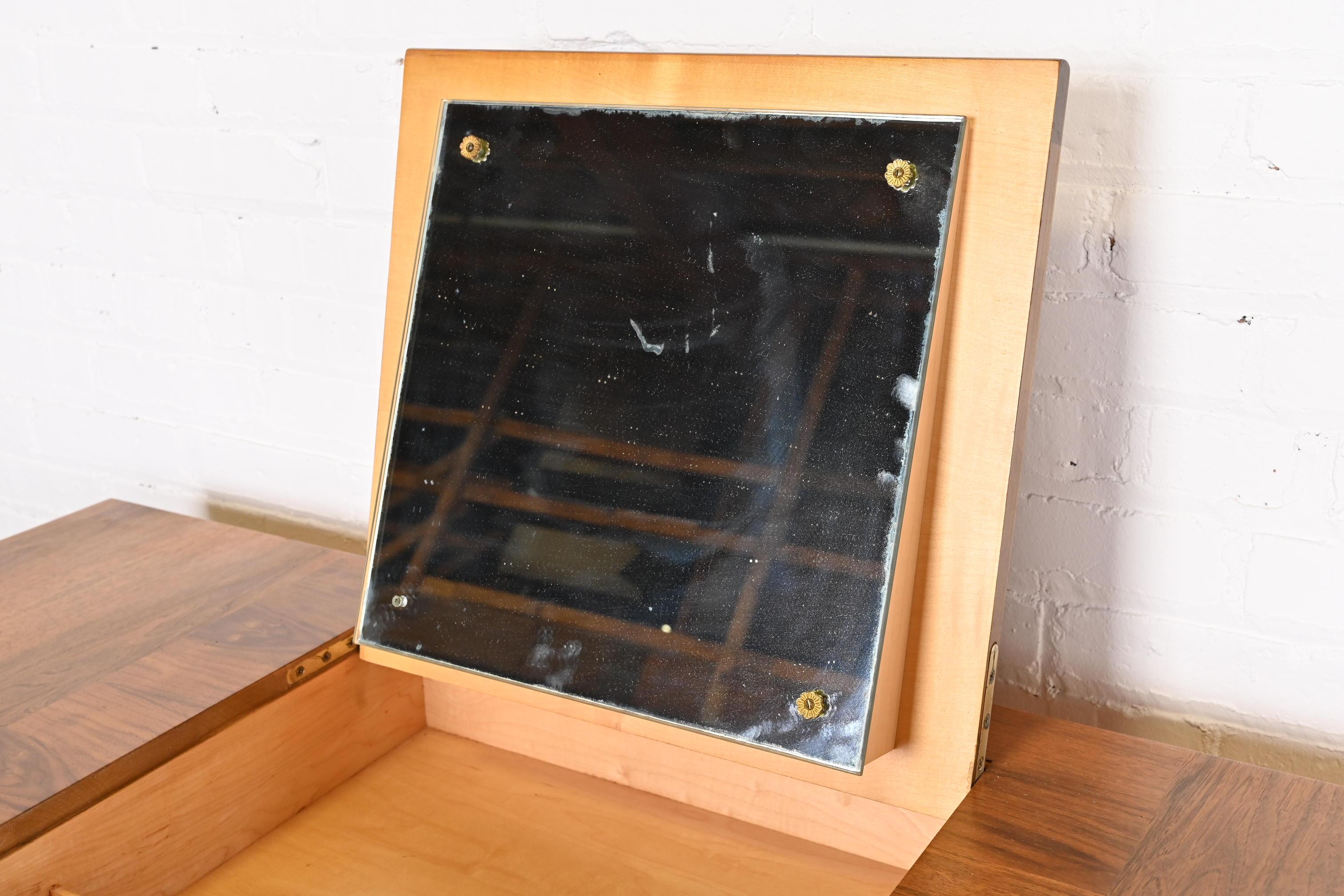 John Widdicomb Mid-Century Modern Walnut Gentleman's Chest with Flip Up Mirror 4