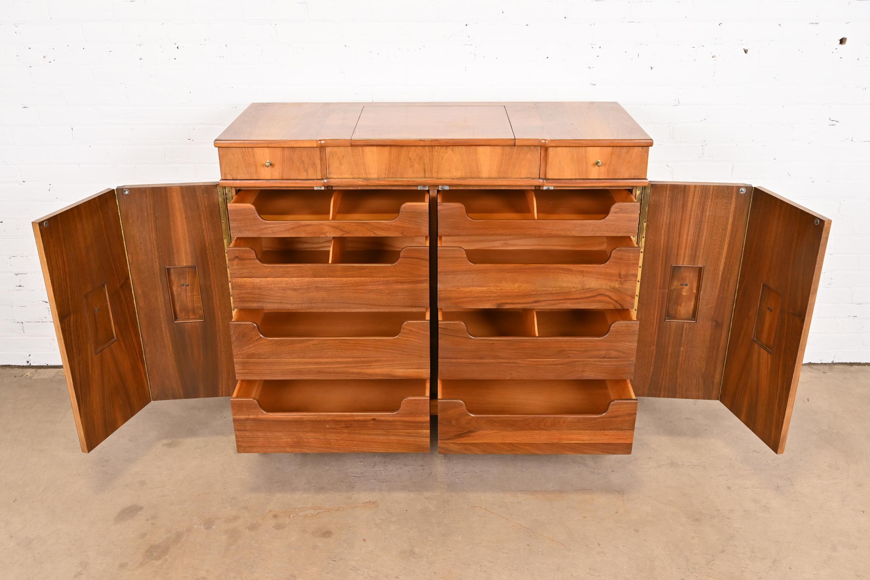 John Widdicomb Mid-Century Modern Walnut Gentleman's Chest with Flip Up Mirror 6