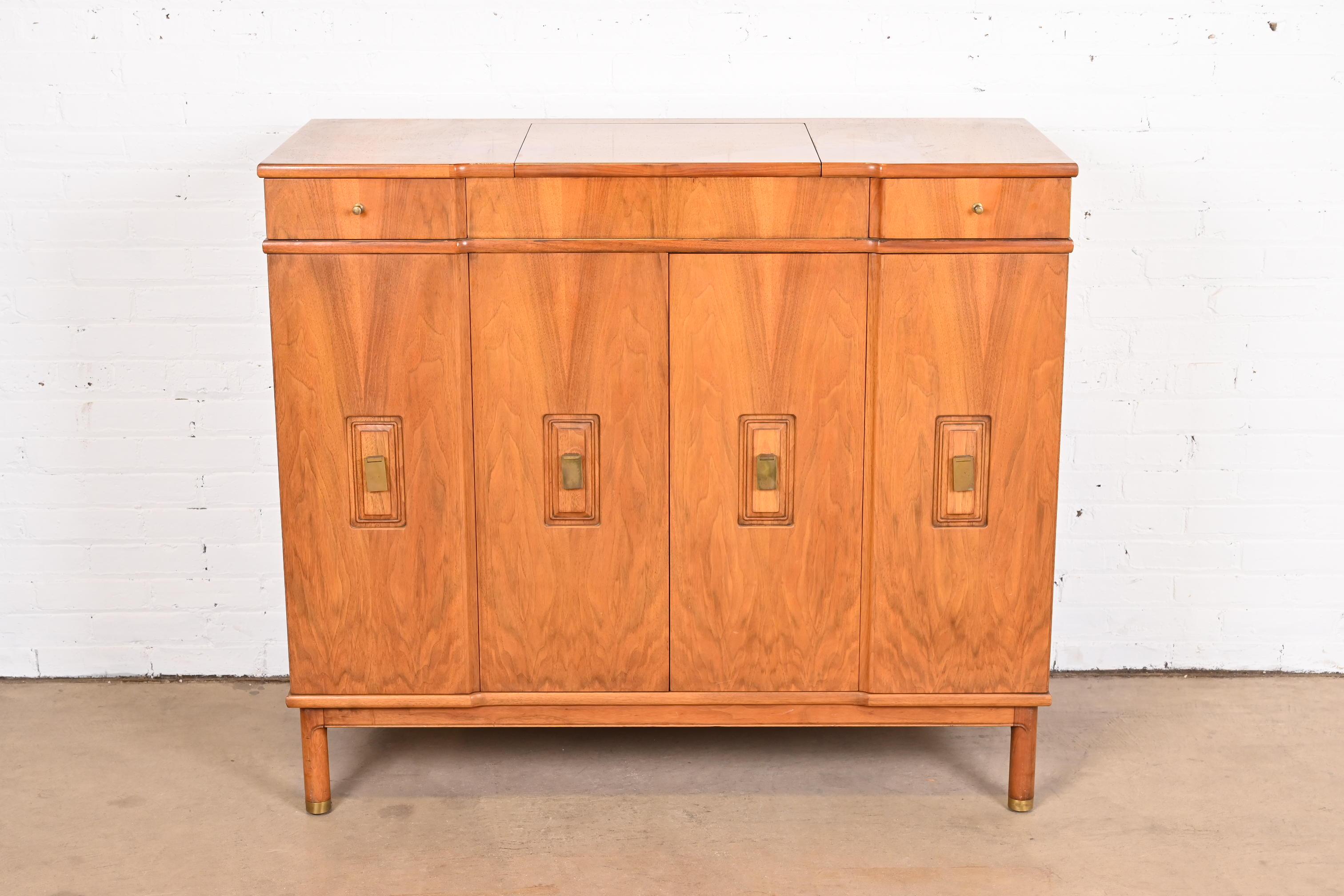 American John Widdicomb Mid-Century Modern Walnut Gentleman's Chest with Flip Up Mirror