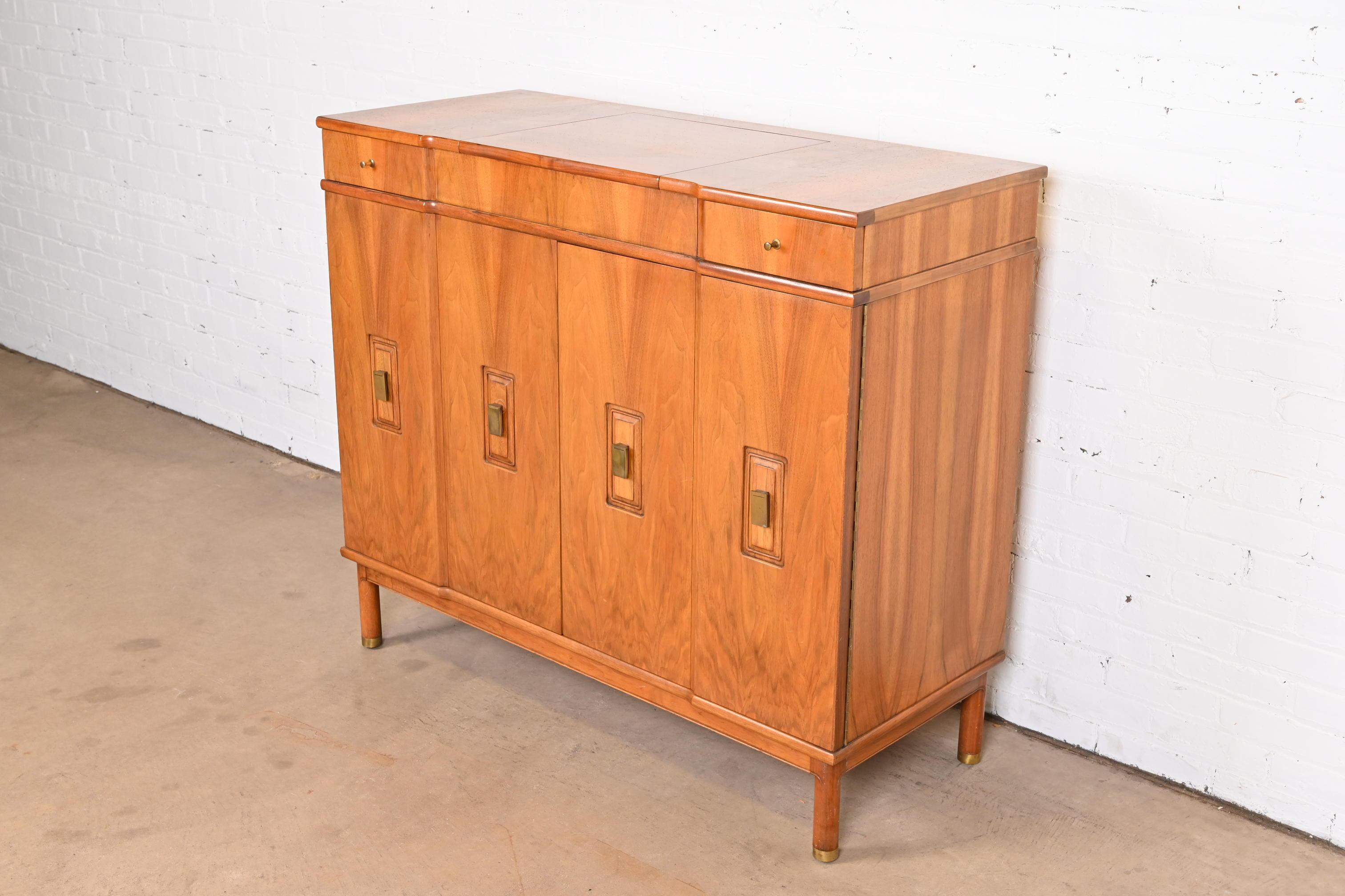 20th Century John Widdicomb Mid-Century Modern Walnut Gentleman's Chest with Flip Up Mirror