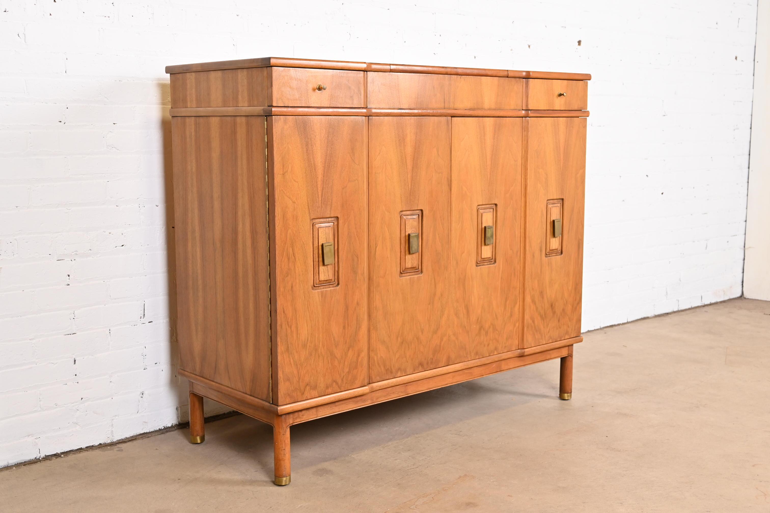John Widdicomb Mid-Century Modern Walnut Gentleman's Chest with Flip Up Mirror 1