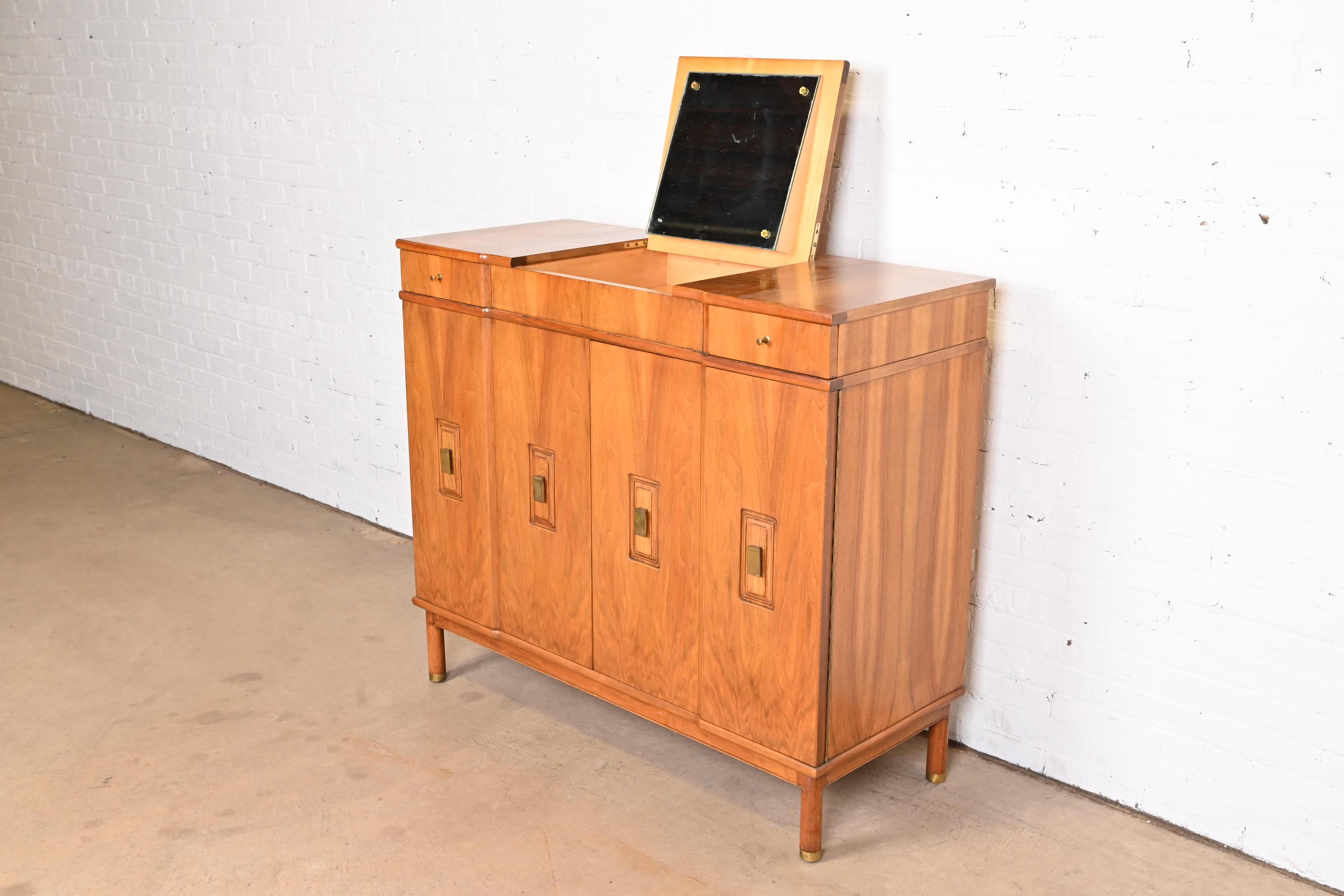 John Widdicomb Mid-Century Modern Walnut Gentleman's Chest with Flip Up Mirror 2