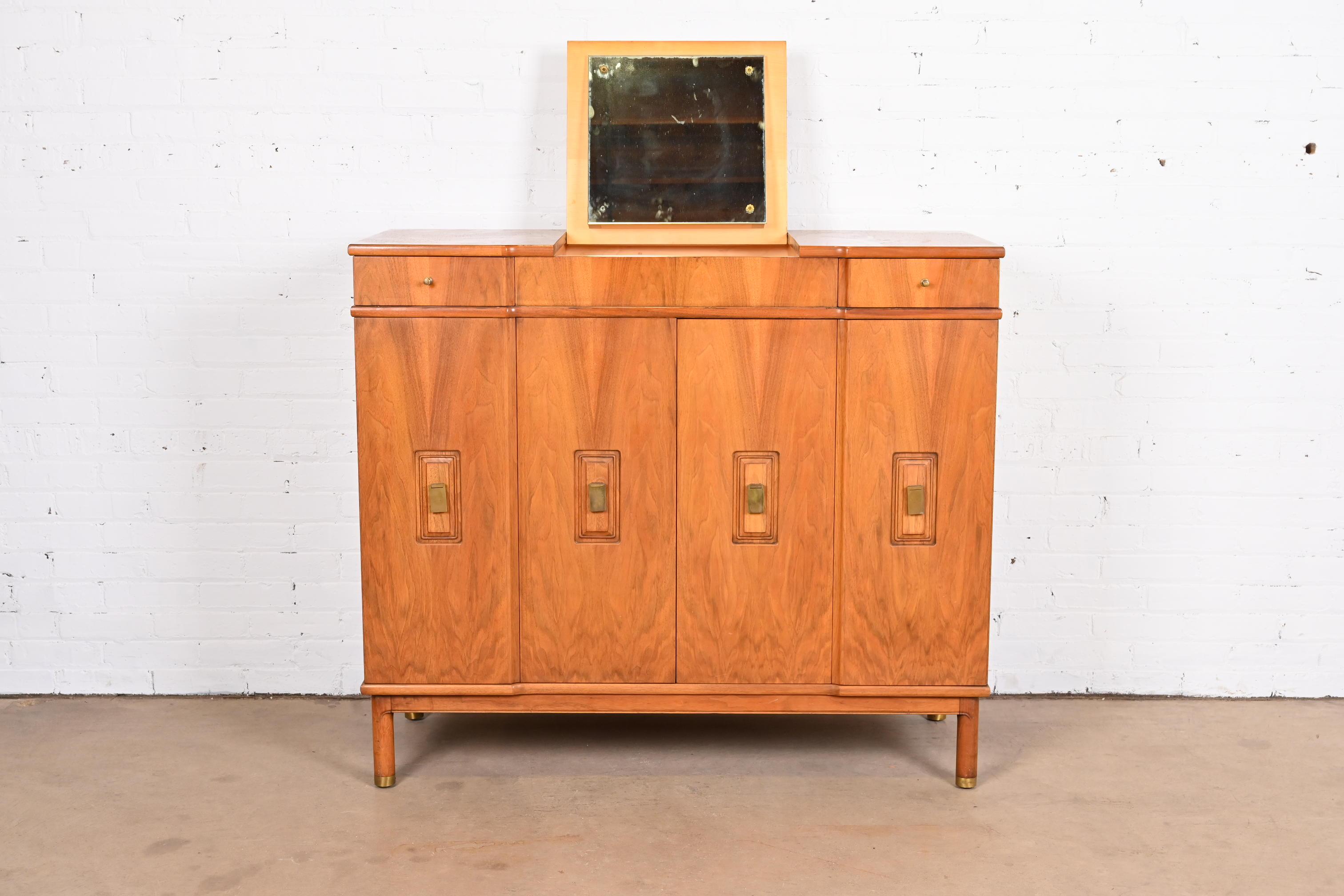 John Widdicomb Mid-Century Modern Walnut Gentleman's Chest with Flip Up Mirror 3