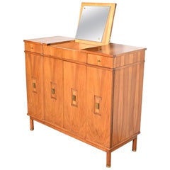 John Widdicomb Mid-Century Modern Walnut Gentleman's Chest with Flip Up Mirror