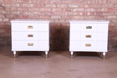 John Widdicomb Mid-Century Modern White Lacquered Nightstands, Newly Refinished