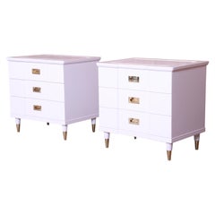 John Widdicomb Mid-Century Modern White Lacquered Nightstands, Newly Refinished
