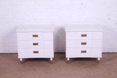 John Widdicomb Mid-Century Modern White Lacquered Nightstands, Pair
