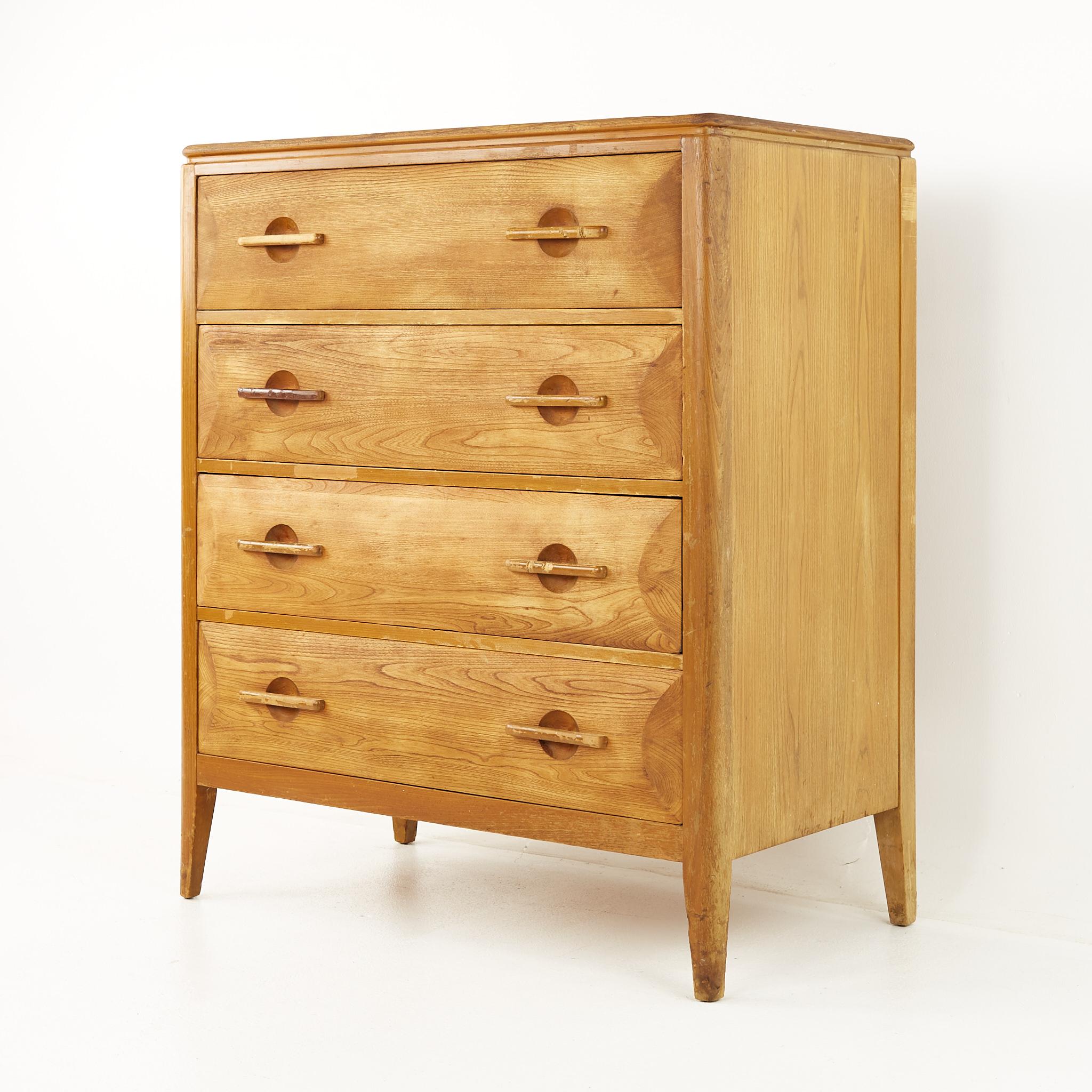 Mid-Century Modern John Widdicomb Mid Century Oak 5 Drawer Highboy Dresser