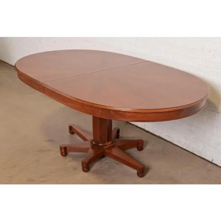 John Widdicomb Mid-Century Regency Cherry Wood Pedestal Dining Table, Refinished In Good Condition For Sale In South Bend, IN