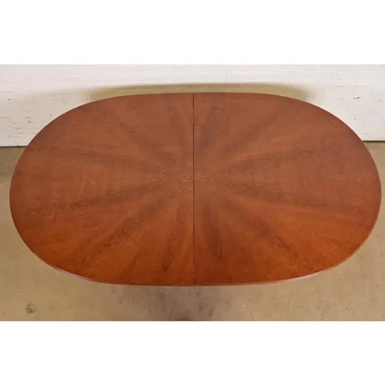 John Widdicomb Mid-Century Regency Cherry Wood Pedestal Dining Table, Refinished For Sale 1