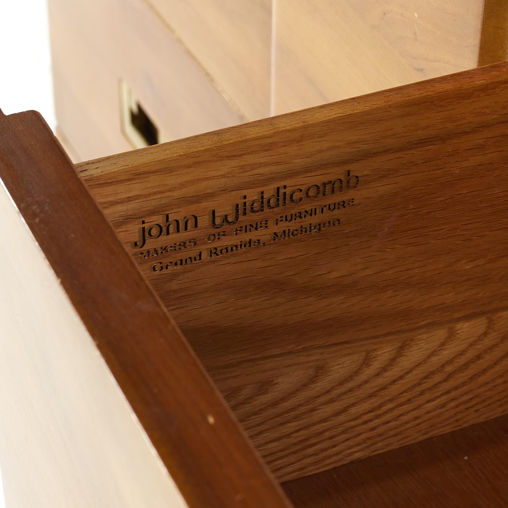 John Widdicomb Mid Century Walnut and Brass 9 Drawer Lowboy Dresser For Sale 4