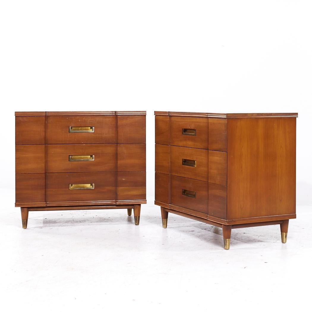 Mid-Century Modern John Widdicomb Mid Century Walnut and Brass Chest of Drawers - Pair For Sale