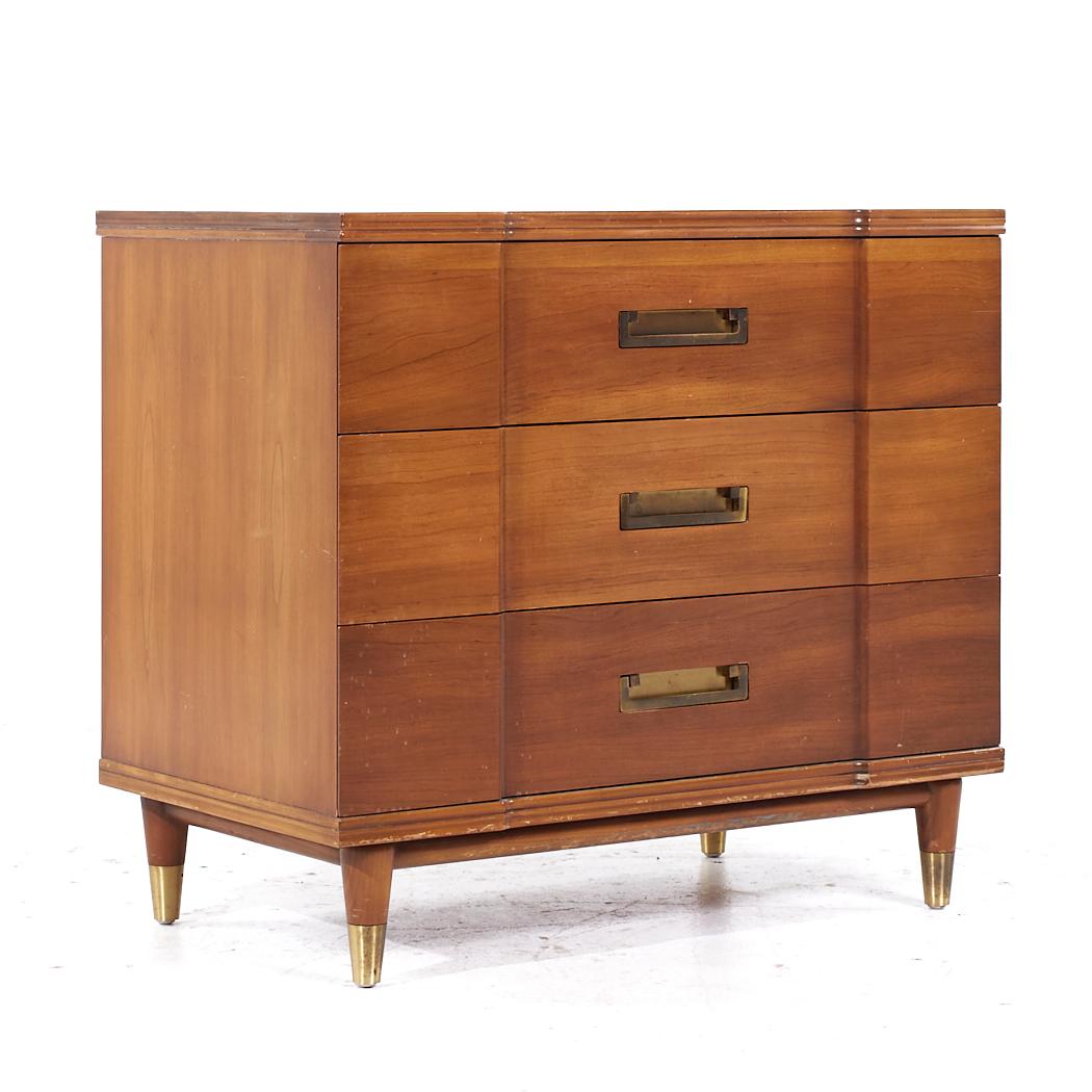 American John Widdicomb Mid Century Walnut and Brass Chest of Drawers - Pair For Sale