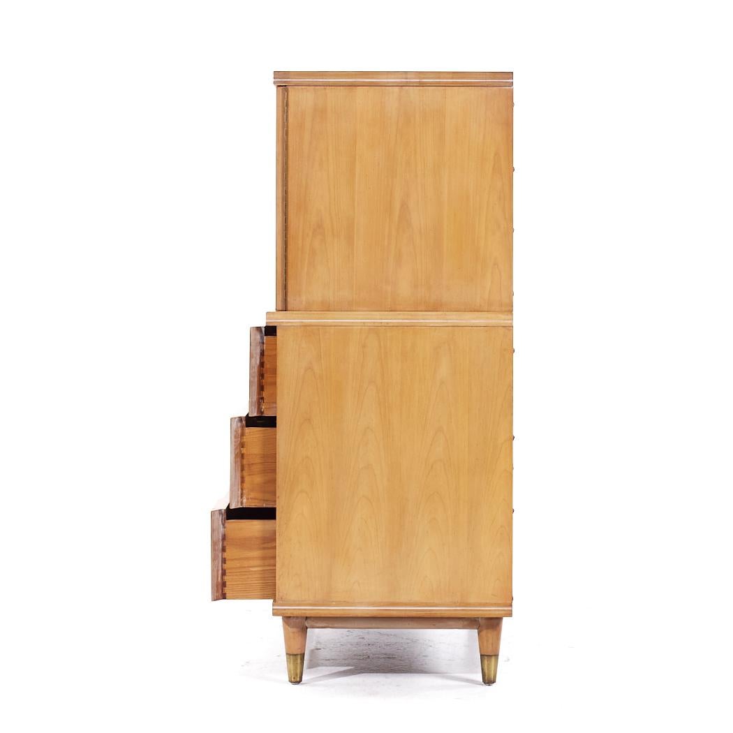 John Widdicomb Mid Century Walnut and Brass Highboy Dresser In Good Condition For Sale In Countryside, IL