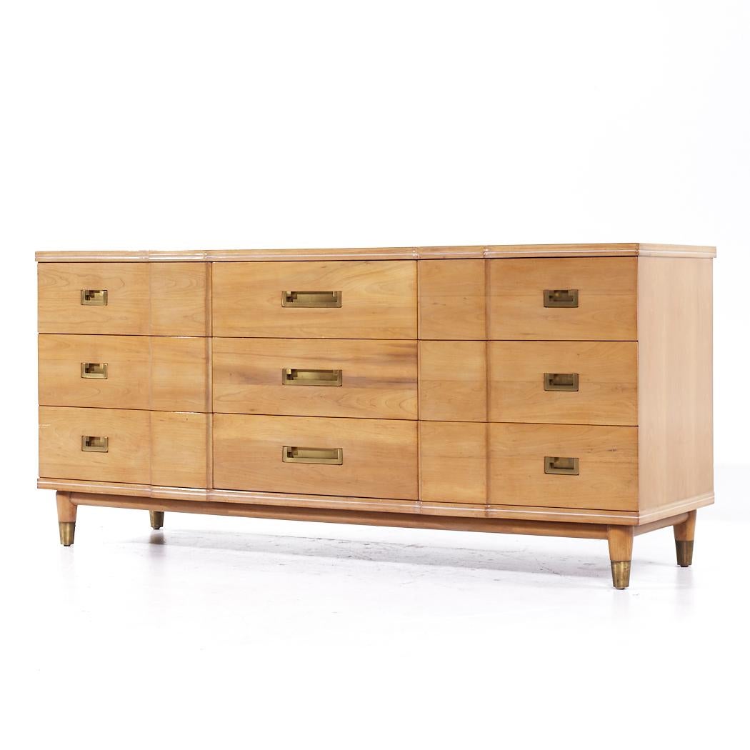 Mid-Century Modern John Widdicomb Mid Century Walnut and Brass Lowboy Dresser For Sale