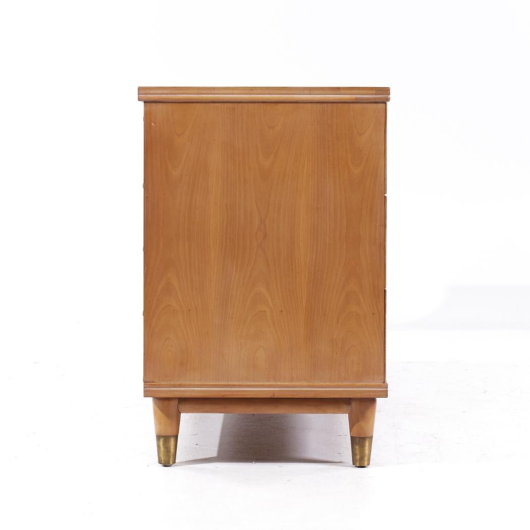 American John Widdicomb Mid Century Walnut and Brass Lowboy Dresser For Sale