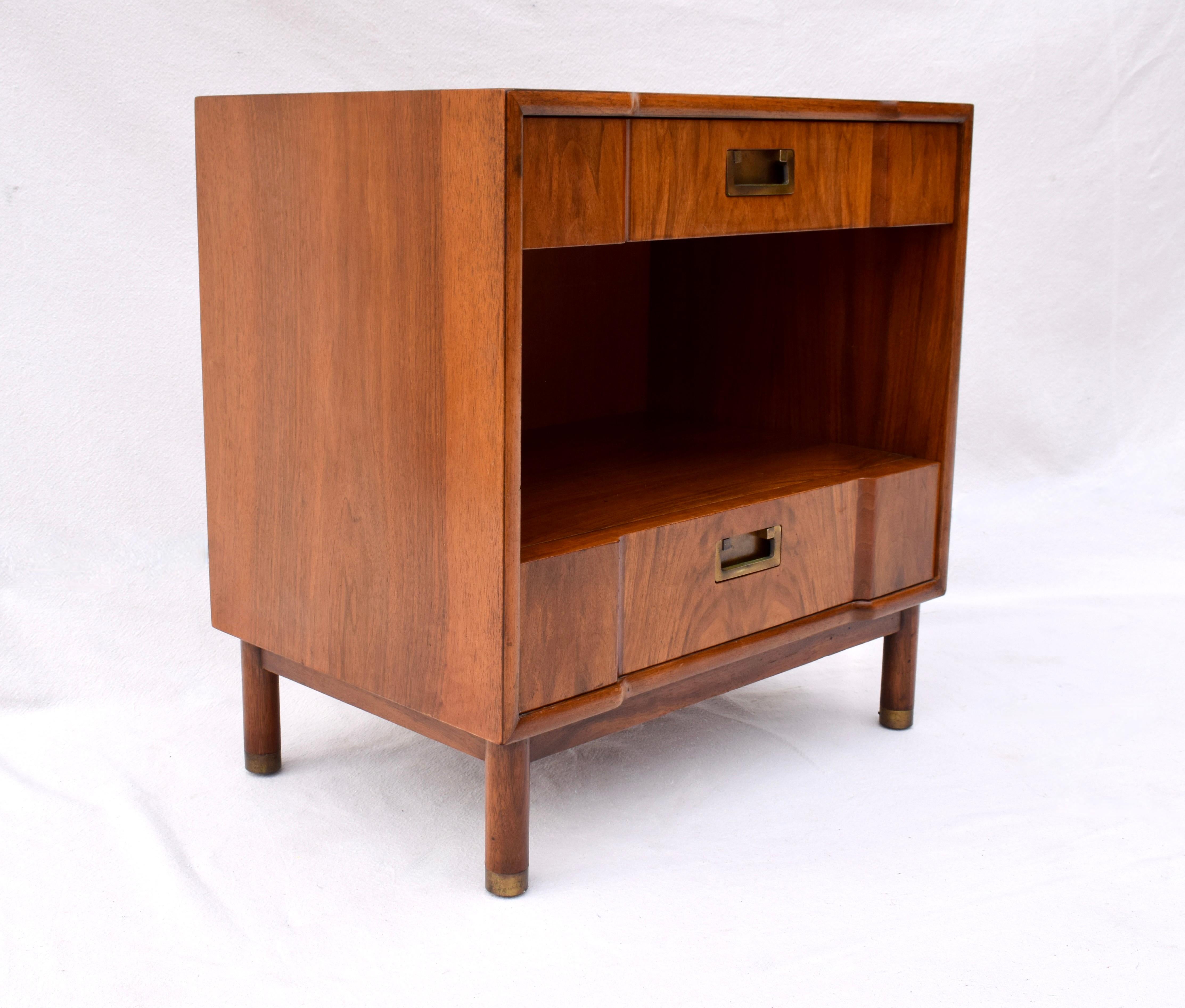 Mid-Century Modern John Widdicomb Mid Century Walnut and Brass Nightstand For Sale