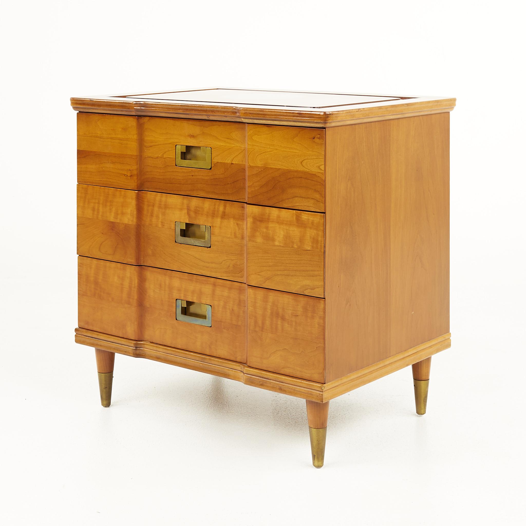 Late 20th Century John Widdicomb Mid Century Walnut and Brass Nightstands, a Pair