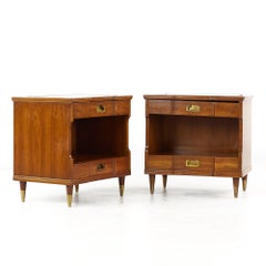 John Widdicomb Mid Century Walnut and Brass Nightstands - Pair