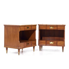 John Widdicomb Mid Century Walnut and Brass Nightstands - Pair