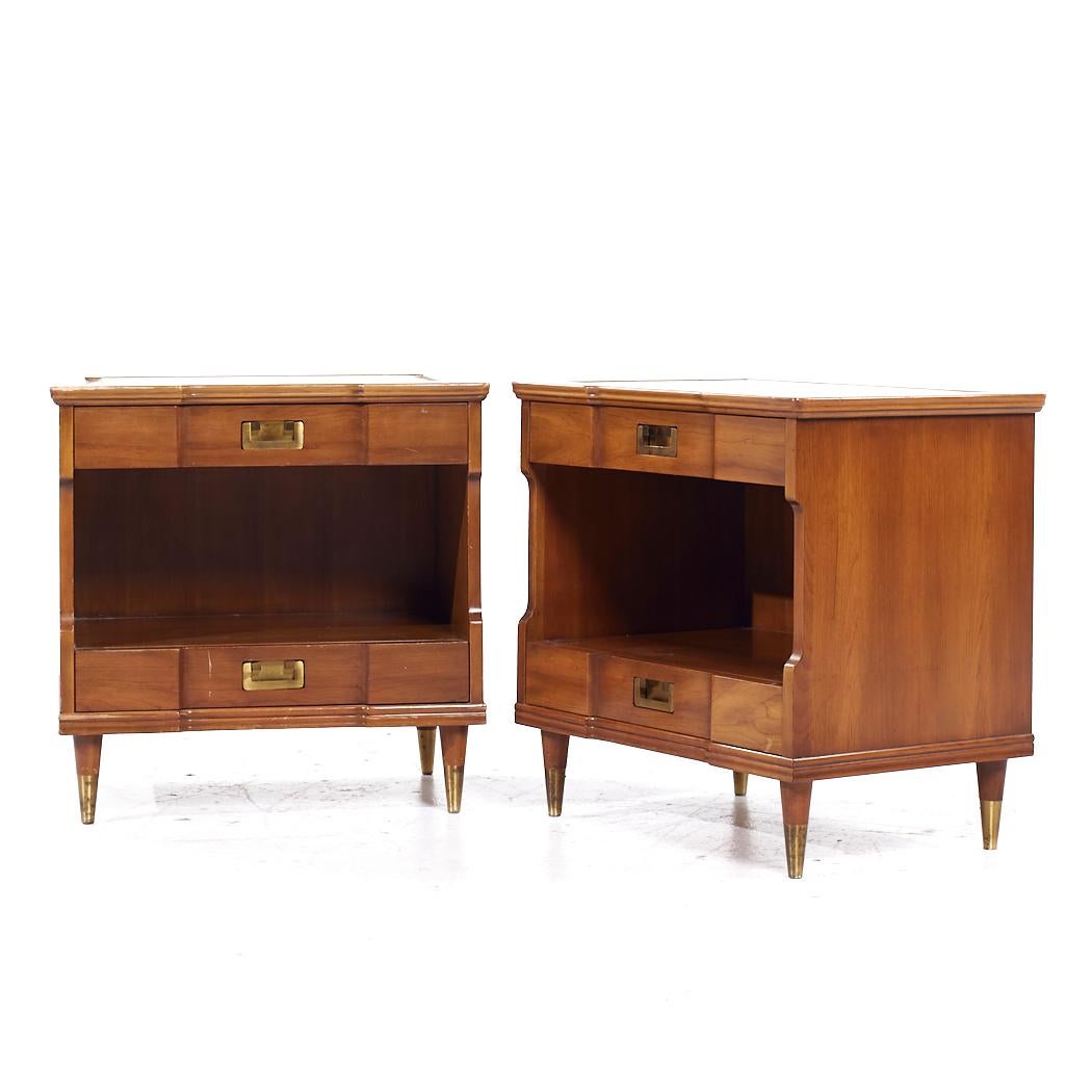 Mid-Century Modern John Widdicomb Mid Century Walnut and Brass Nightstands - Pair For Sale