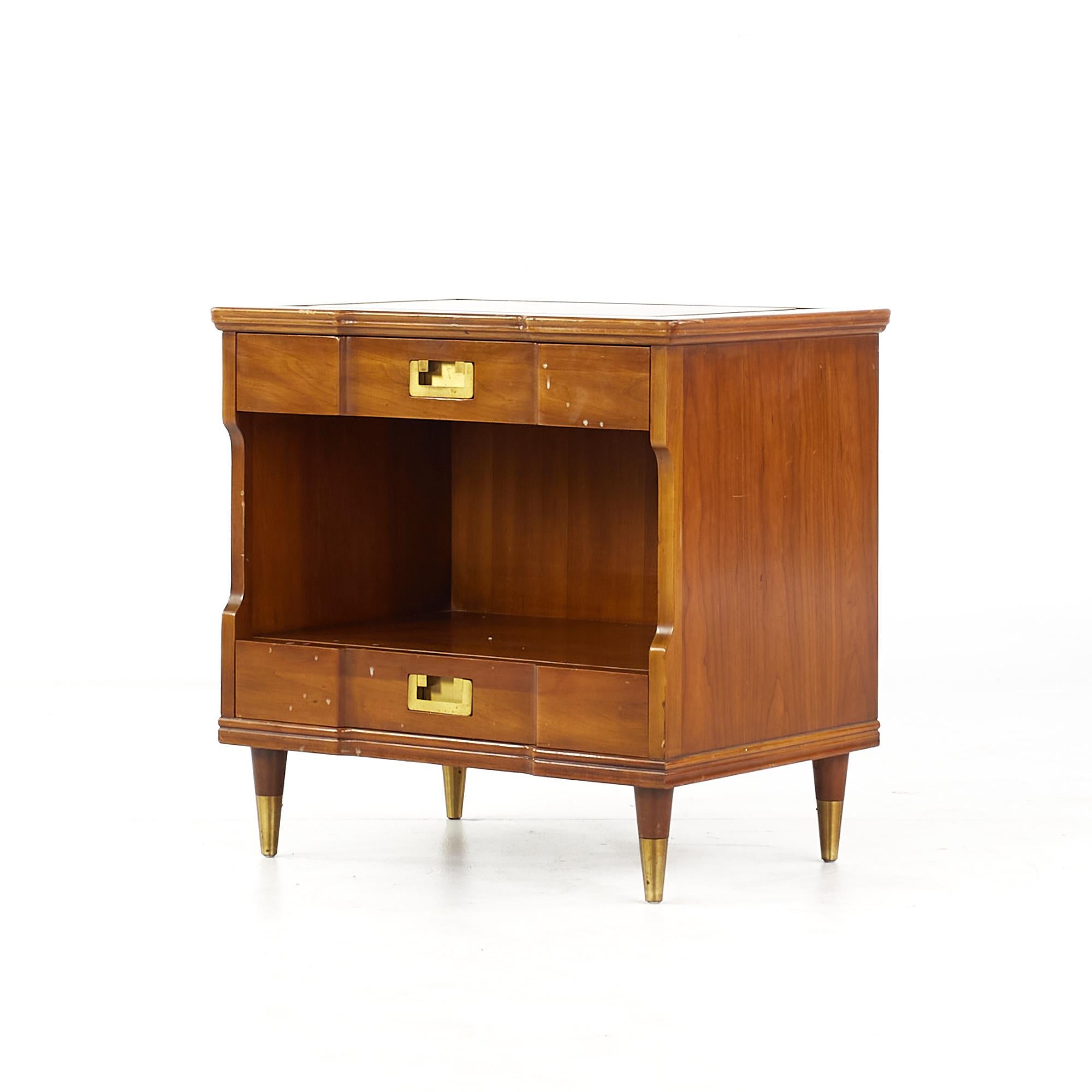 Late 20th Century John Widdicomb Mid Century Walnut and Brass Nightstands - Pair For Sale