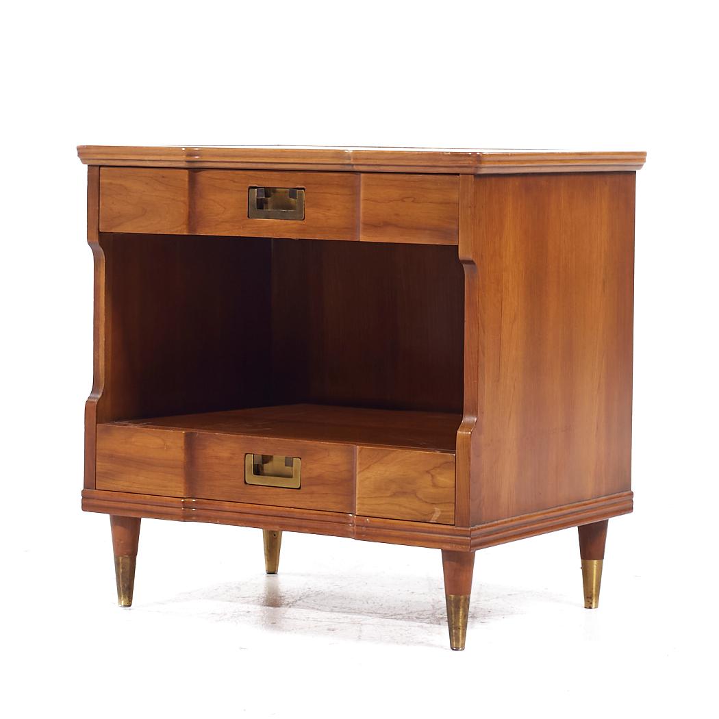 Late 20th Century John Widdicomb Mid Century Walnut and Brass Nightstands - Pair For Sale